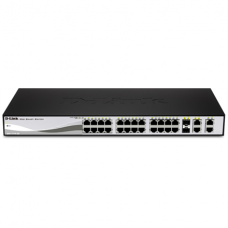 D-LINK DES-1210-28P, WEB Smart III Switch with 24 PoE ports 10/100Mbps and 2 ports 10/100/1000Mbps and 2 Combo 10/100/1000BASE-T/SFP, Fanless, 802.3x Flow Control, Static Port Trunking, 4094 – 802.1Q VLAN, 802.1p Priority Queues, ACL, IGMP Snooping, Port 
