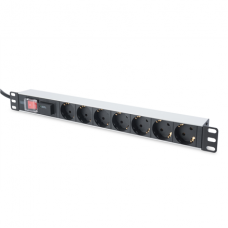 Digitus 1U Aluminum PDU, rackmountable, 7x safety outlet 16A Plug, 250VAC 50/60Hz, switch, surge protection DN-95407 2 m