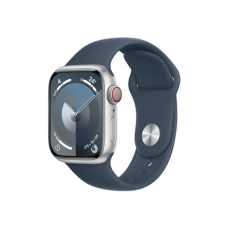 Apple Apple Watch Series 9 GPS + Cellular 41mm Silver Aluminium Case with Storm Blue Sport Band - M/L