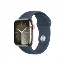 Apple Watch Series 9 GPS + Cellular 41mm Silver Stainless Steel Case with Storm Blue Sport Band - M/L Apple