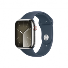 Apple Apple Watch Series 9 GPS + Cellular 45mm Silver Stainless Steel Case with Storm Blue Sport Band - S/M