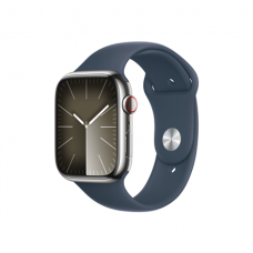 Apple Watch Series 9 GPS + Cellular 45mm Silver Stainless Steel Case with Storm Blue Sport Band - M/L Apple