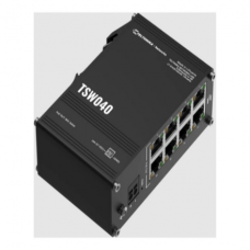 Teltonika TSW040 Unmanaged 8-port PoE+Industrial Switch, 2-pin industrial DC power socket, 7 – 57 VDC, PoE-out 44-57 VDC, DIN rail bracket